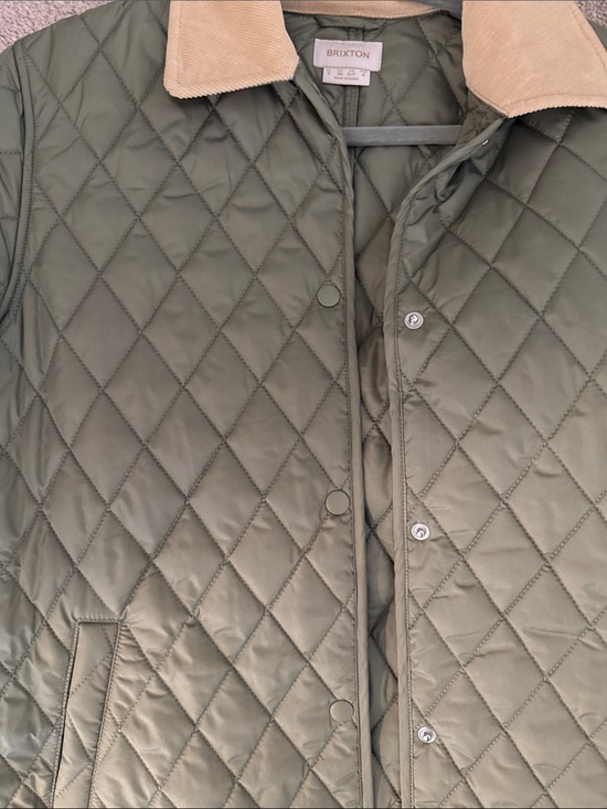 Brixton Jackets & Blazers - Brixton Olive Quilted Diamond-Stitch Jacket with Tan Corduroy Collar